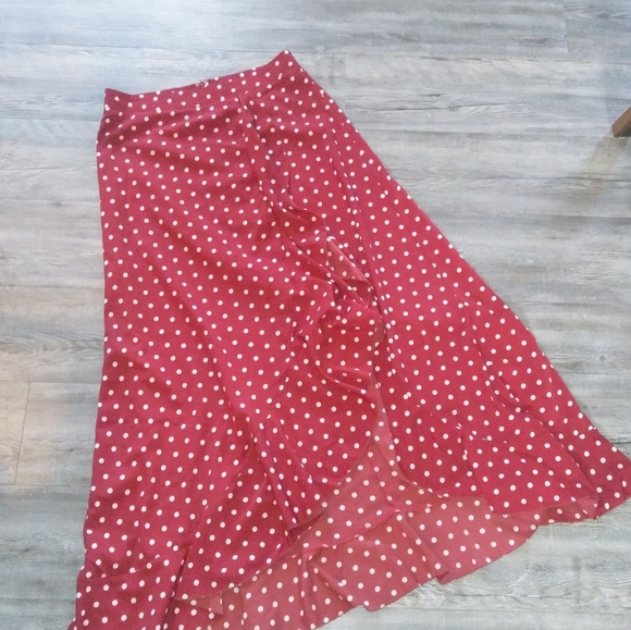 Red with White Polka Dot Ruffle Skirt - Picture 1 of 7